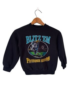 Vintage 1994 Pittsburgh Steelers Blitz Em Warner Bros Youth Sweatshirt